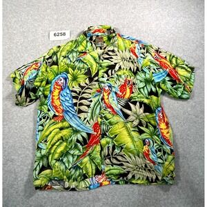 Pineapple Connection Shirt Mens XL Green Rayon Parrot Tropical Hawaiian Casual